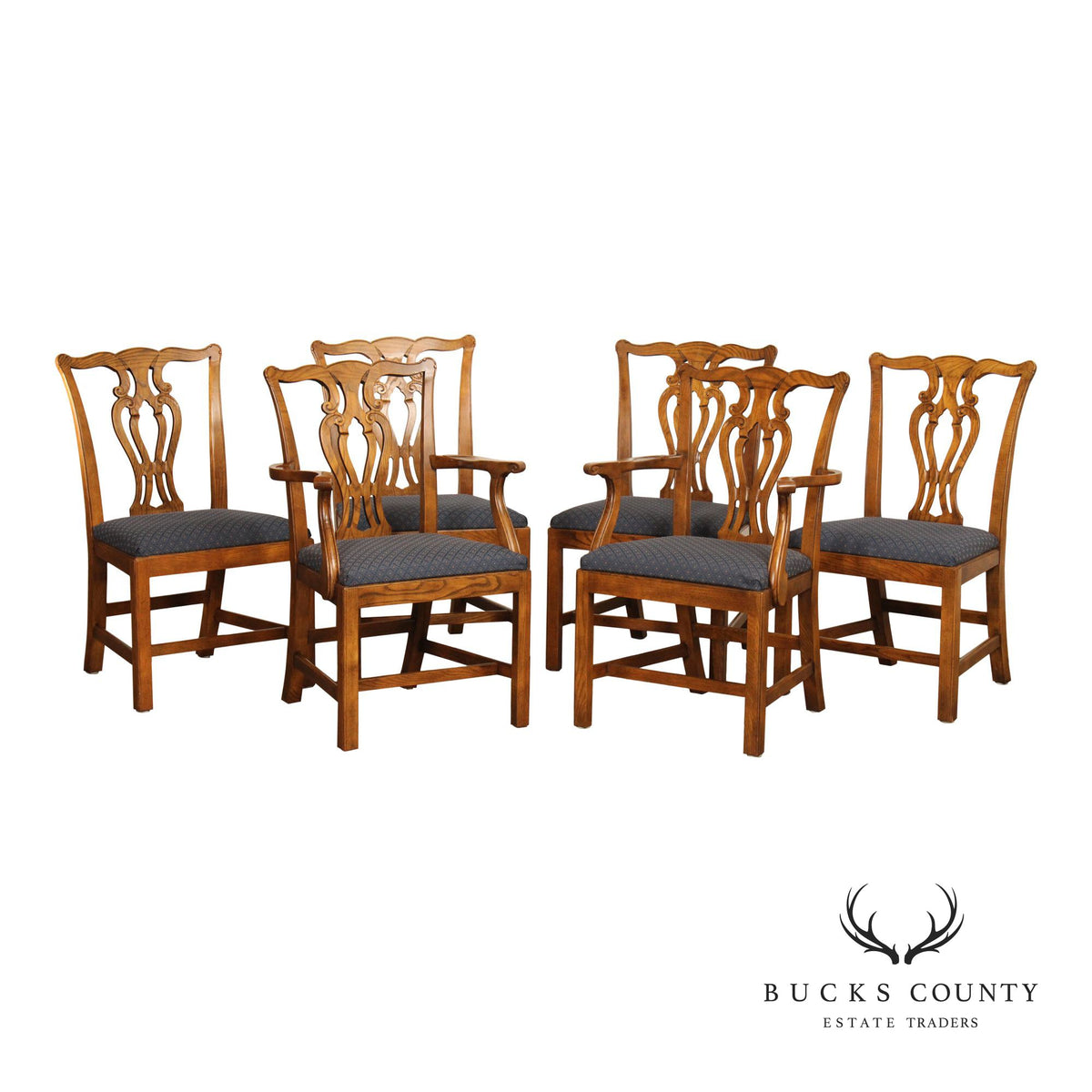 Baker Furniture Chippendale Style Set of Six Carved Oak Dining Chairs