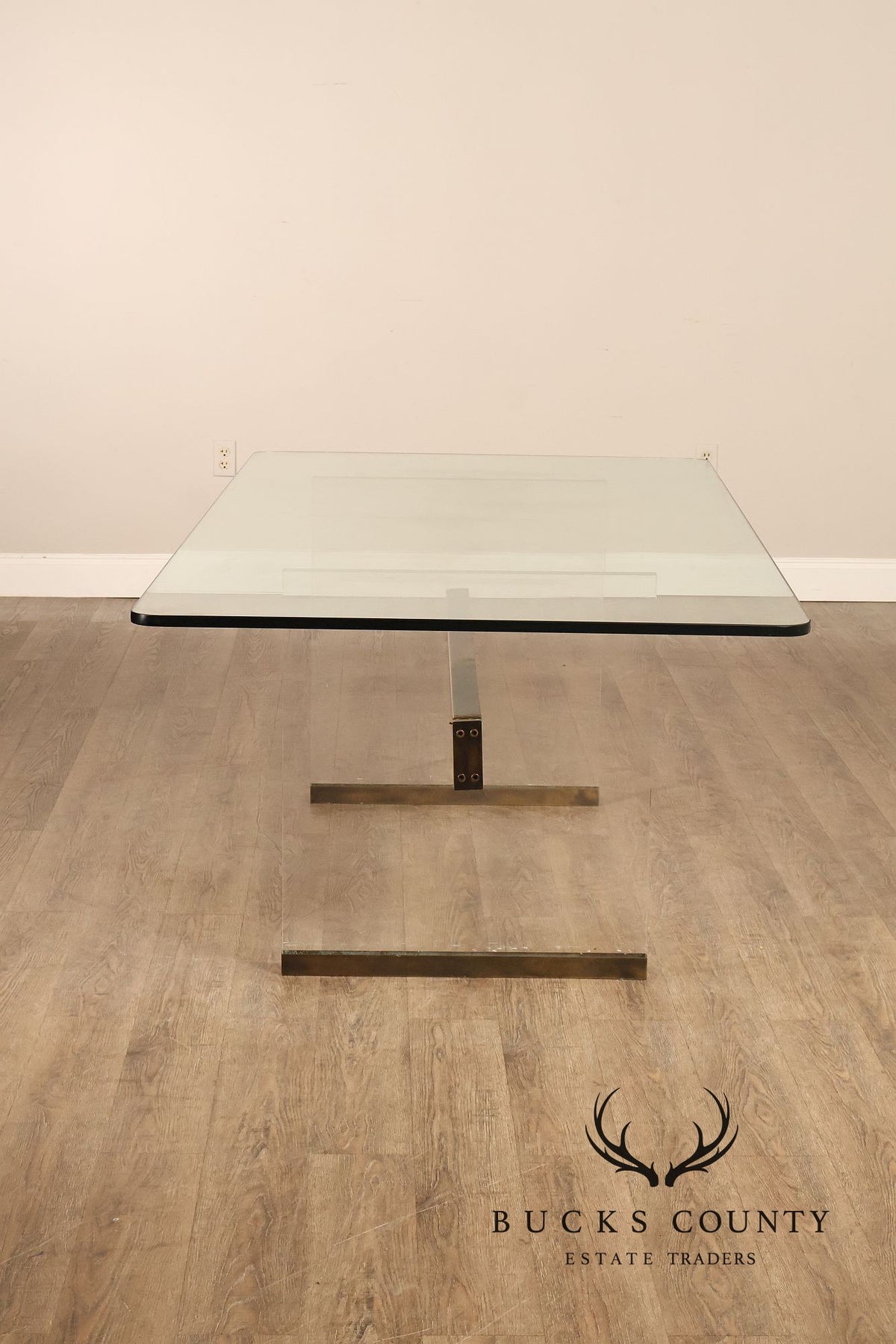 Postmodern Glass Top Lucite Trestle Dining Table