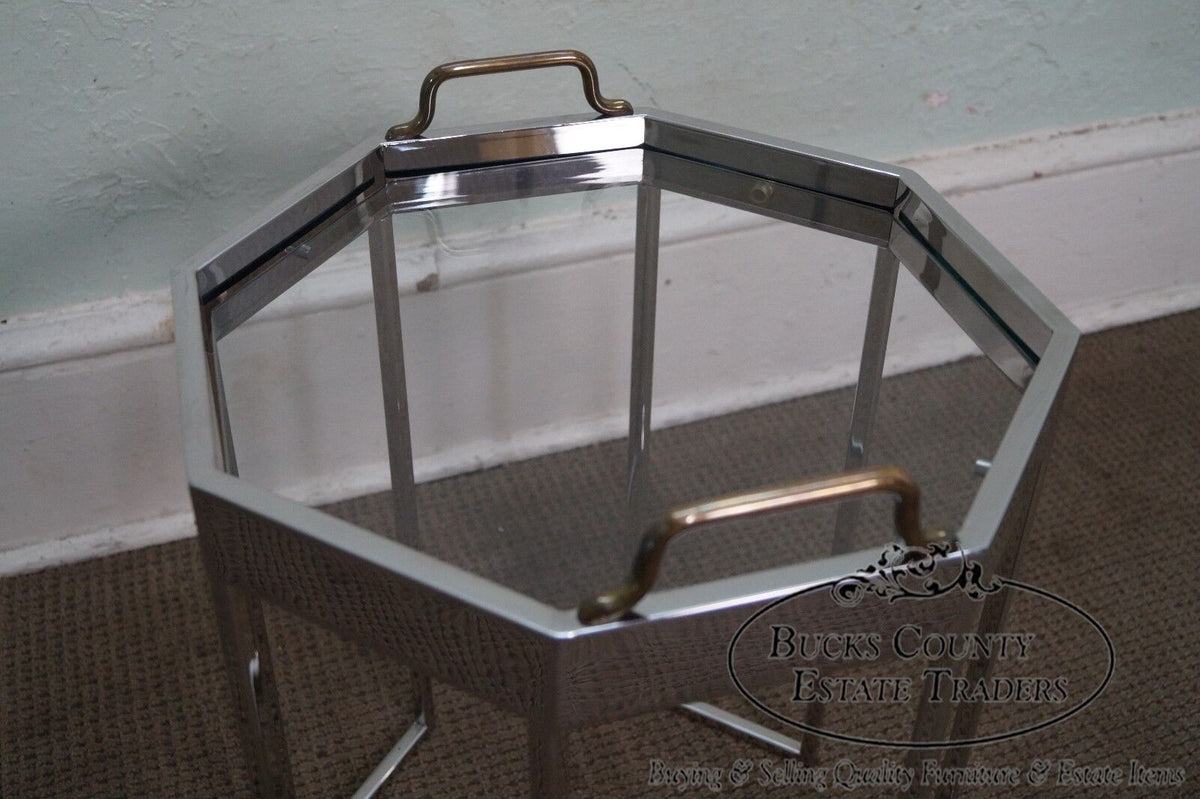 Quality Pair of Chrome & Glass Octagon Side Tables