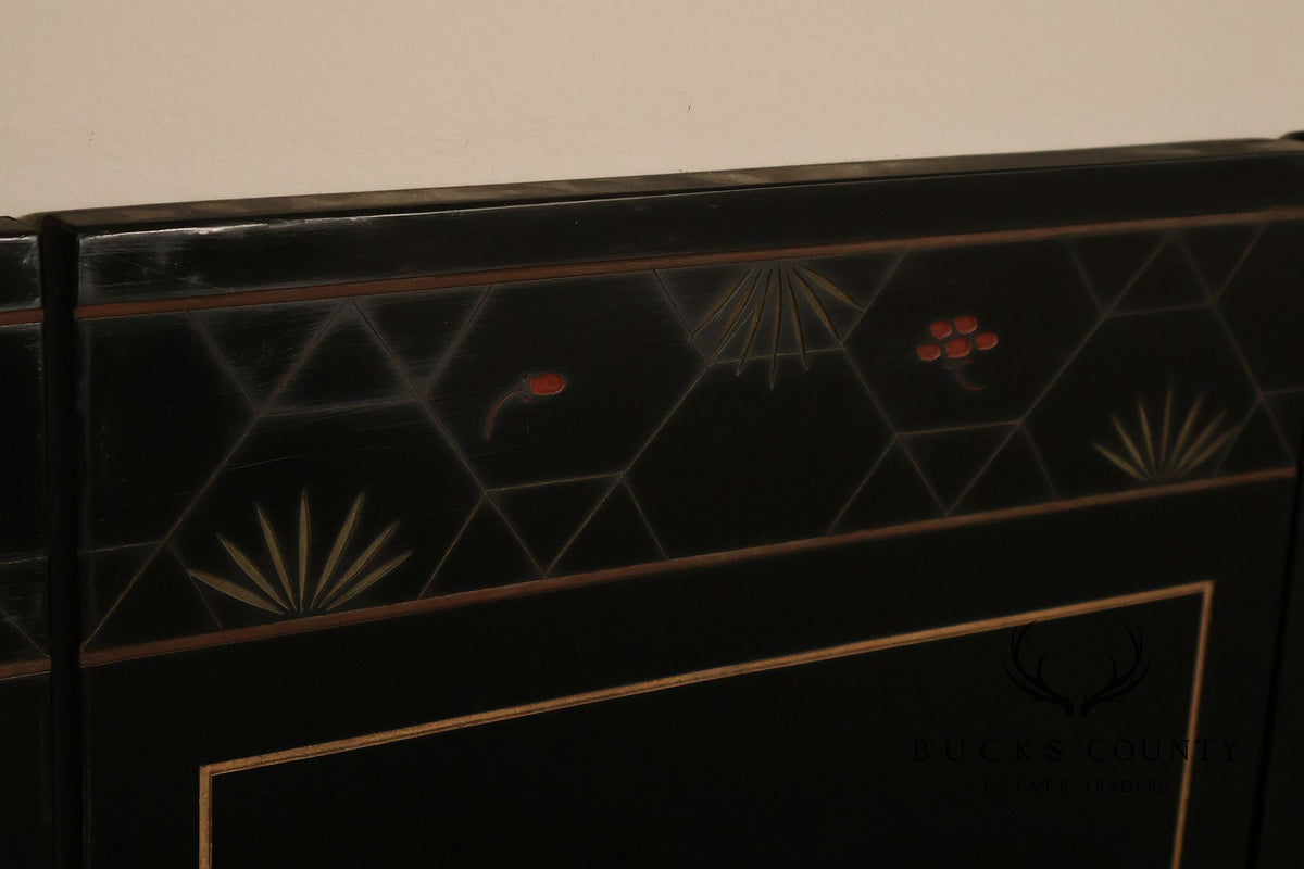 Asian Style Black Vintage Lacquer Six Panel Folding Screen