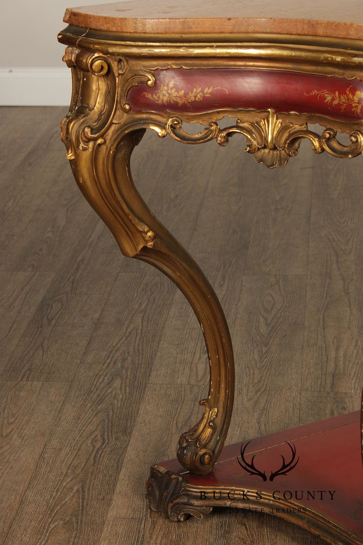 Italian Rococo Style Long Marble Top Console Table