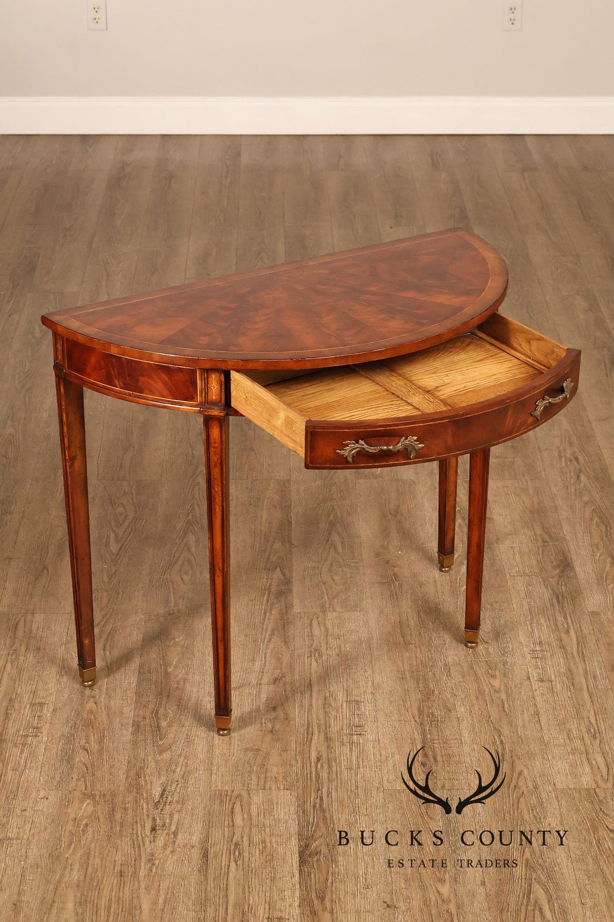 Jonathan Charles Inlaid Mahogany Demilune Console Table