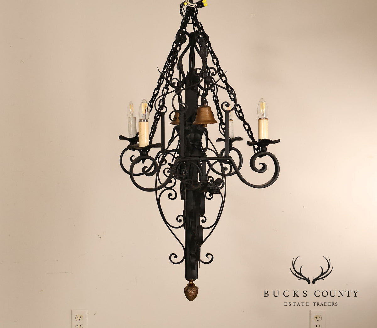 Quality Hand Forged Spanish Revival Wrought Iron Chandelier