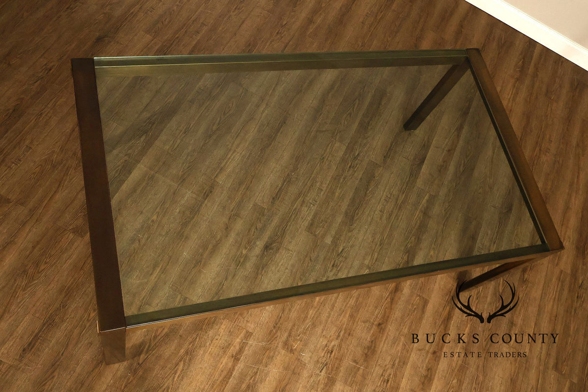 John Stuart Bronze Finish Glass Top Extendable Dining Table