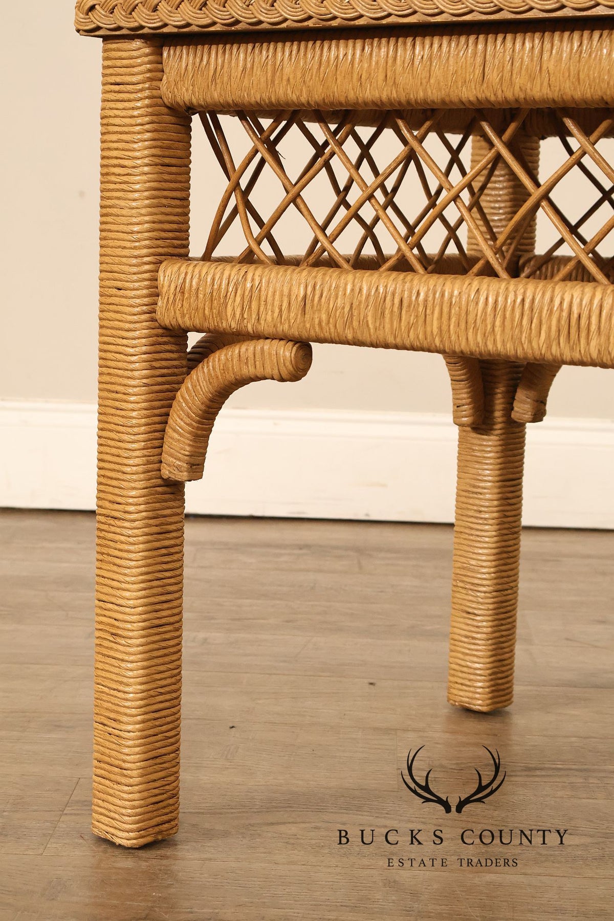 Lexington Henry Link Glass Top Wicker Side Table