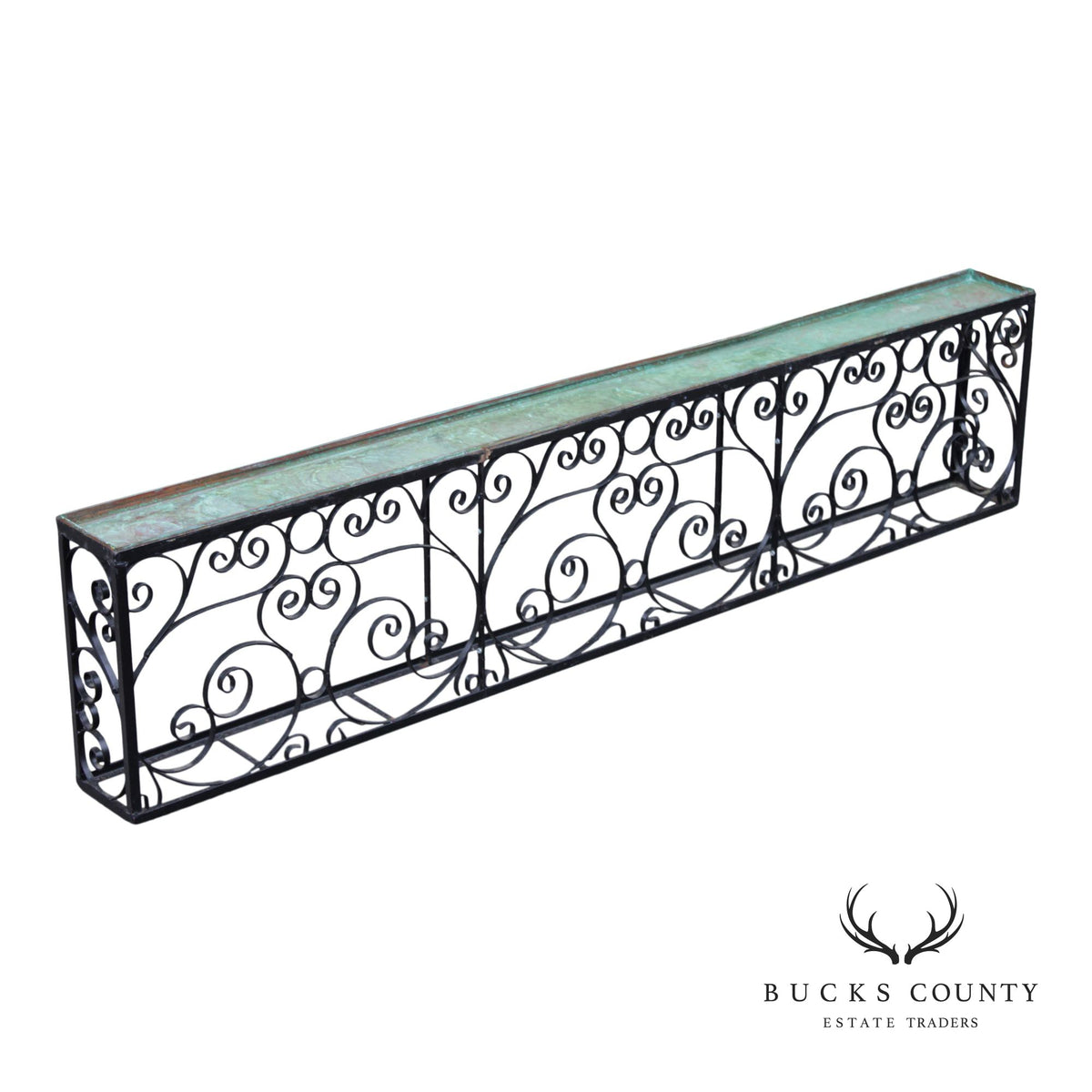 Ornamental Iron Window Length Narrow Planter With Copper Insert