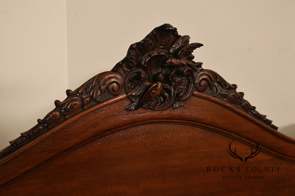 Antique Victorian R.J. Horner Carved Mahogany Full Size Sleigh Bed Frame