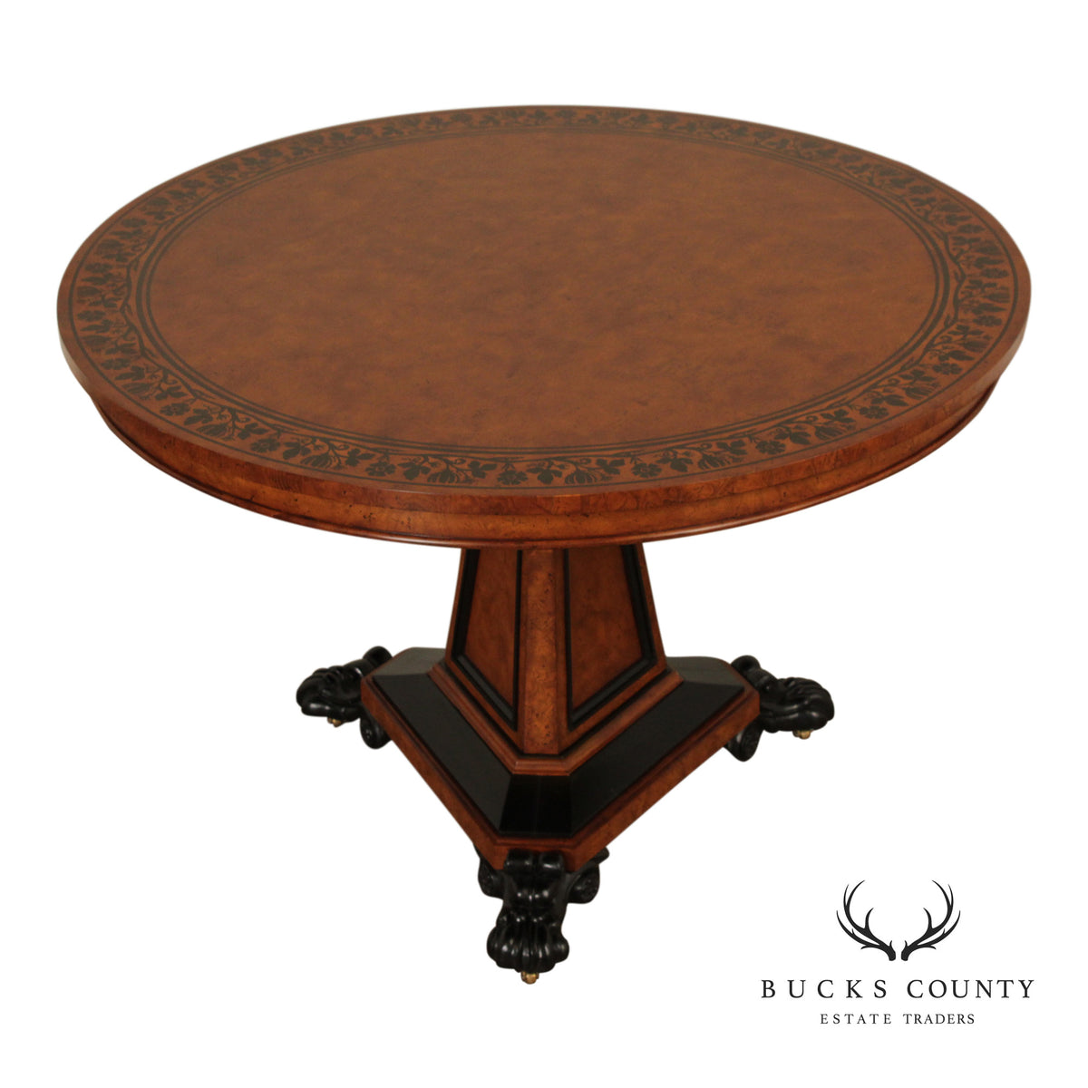 Baker Stately Homes Burlwood Round Inlaid Center Tabe