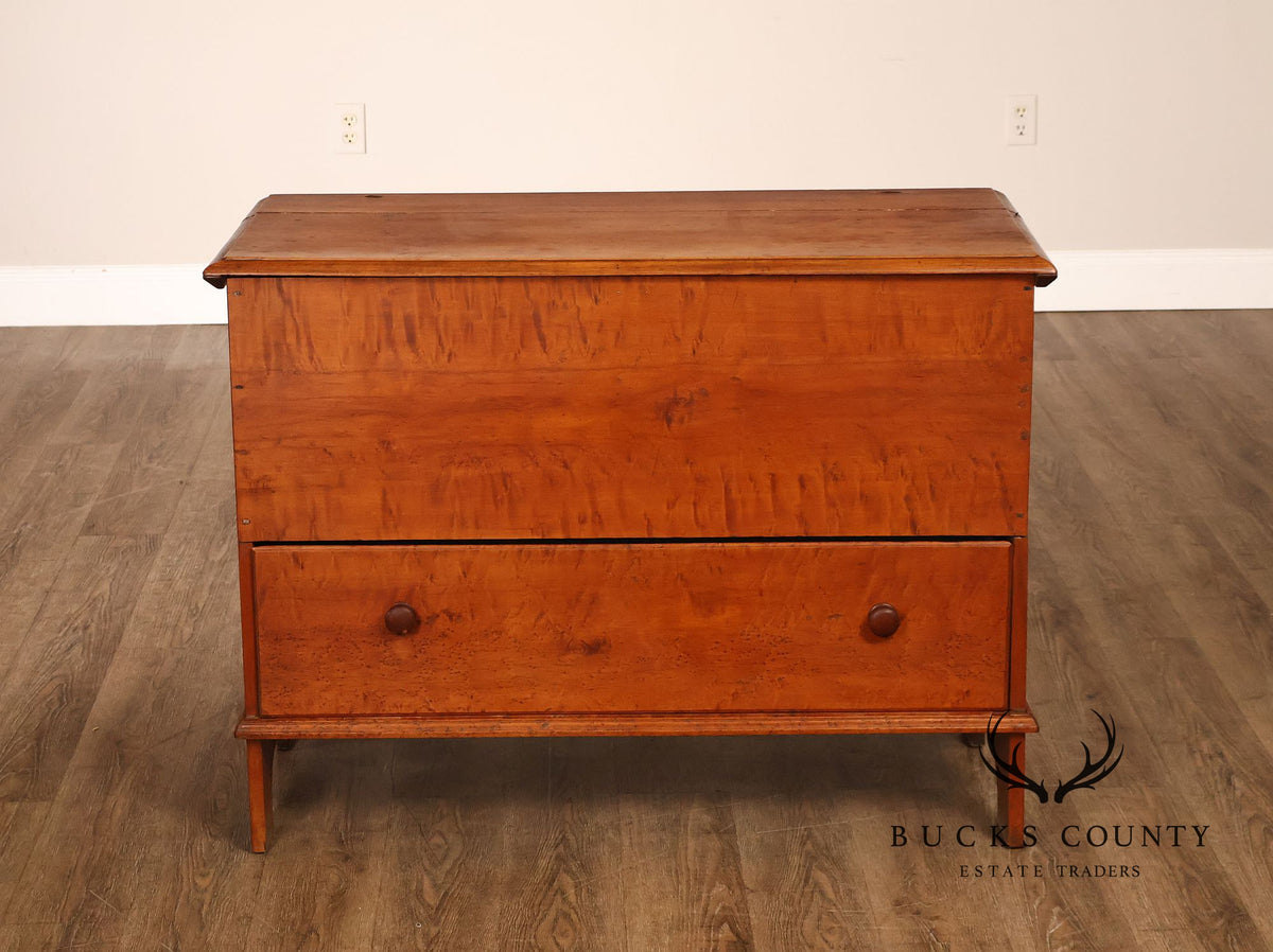 Antique American Country Birdseye Maple Blanket Chest With Lower Drawer