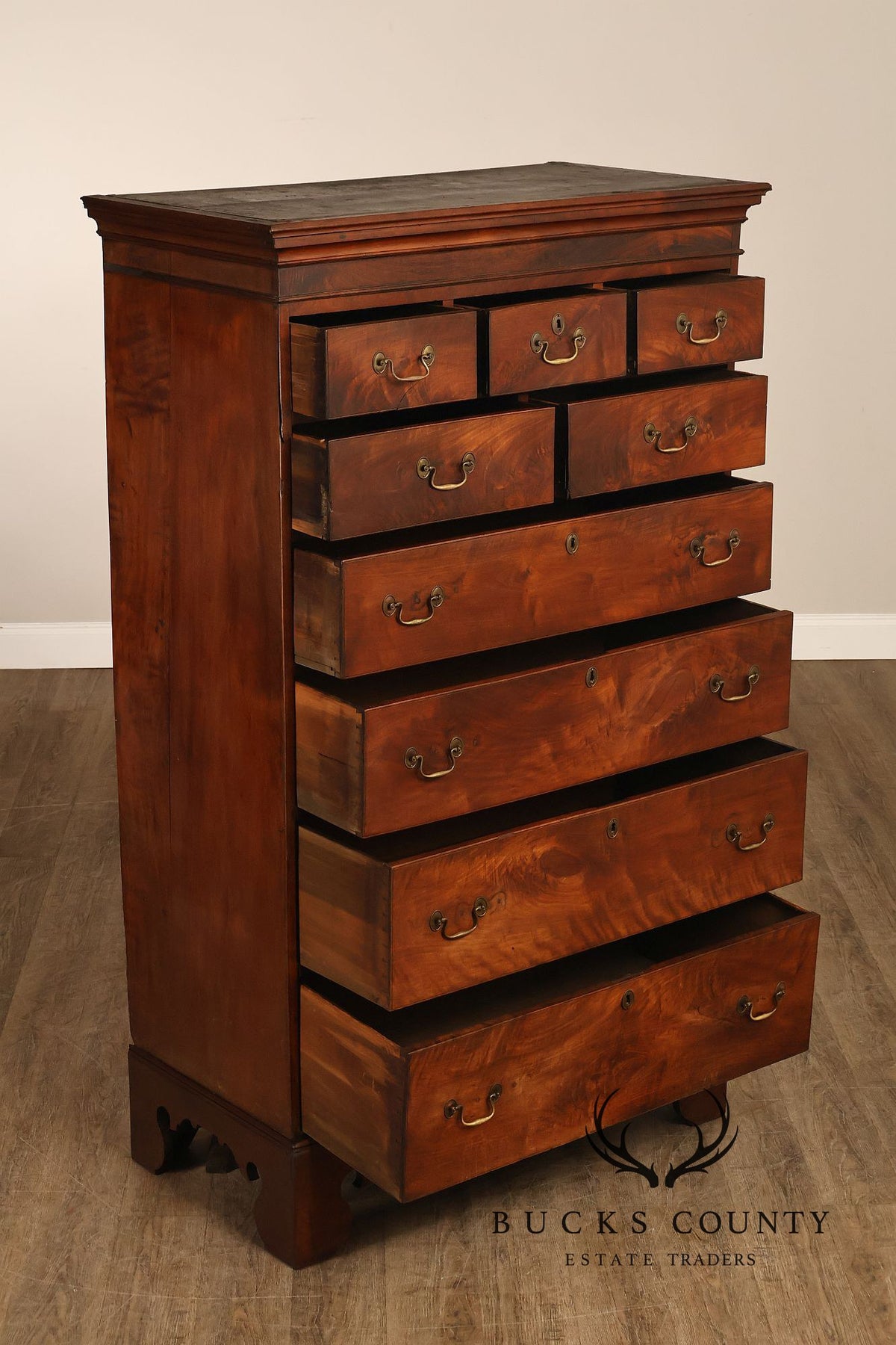 Antique 18th Century American Walnut Tall Chest Of Drawers