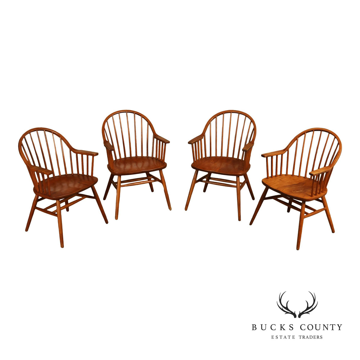 Claude Bunyard Design Set Of Four Windsor Style Oak Armchairs