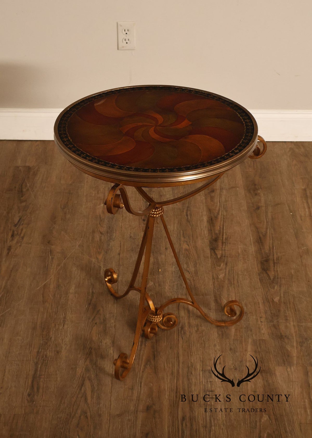 Theodore Alexander Decorative Swirl Accent Table with Metal Scroll Base