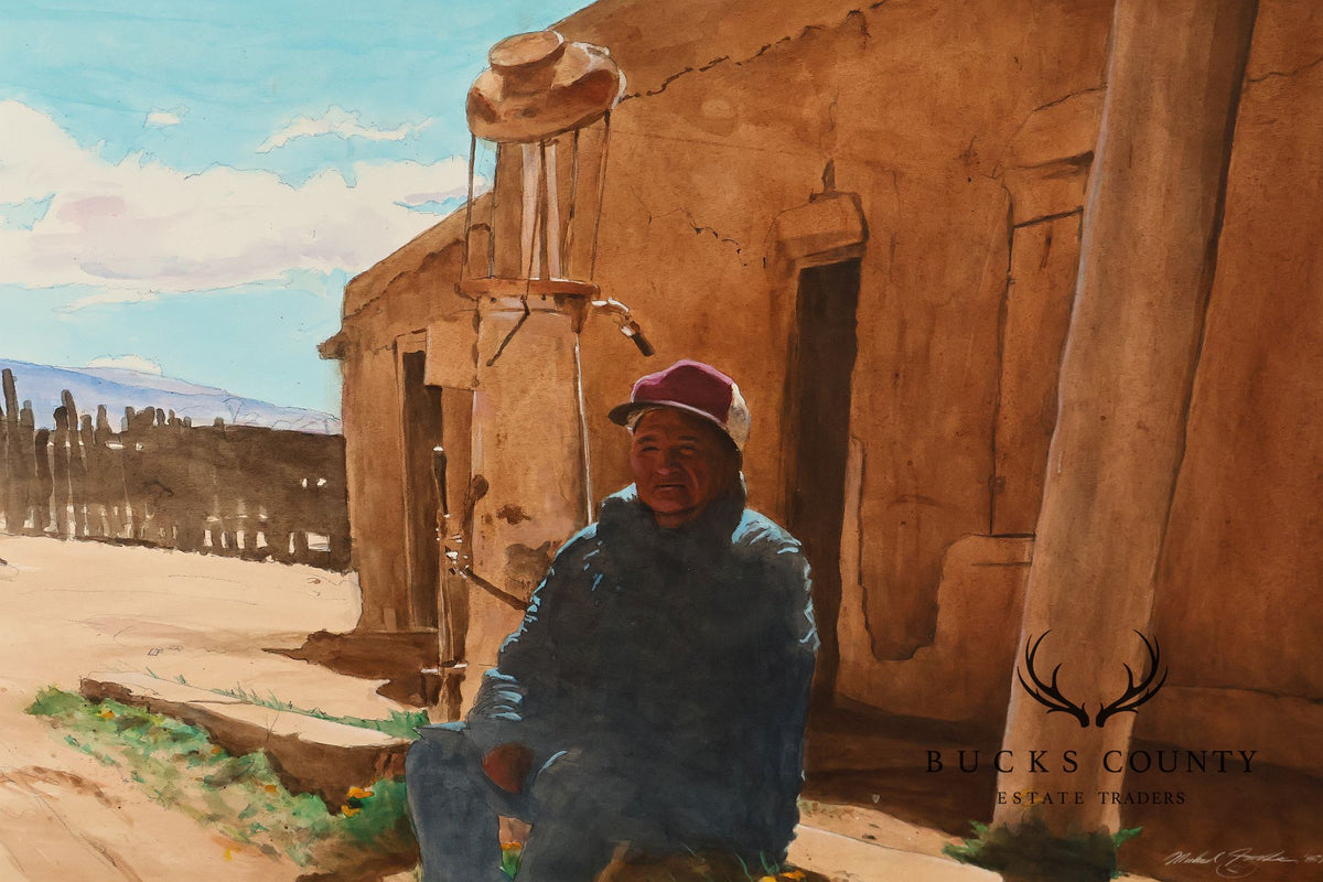 Mike Forde Southwestern Watercolor Painting, 'Albert's Magenta Hat'