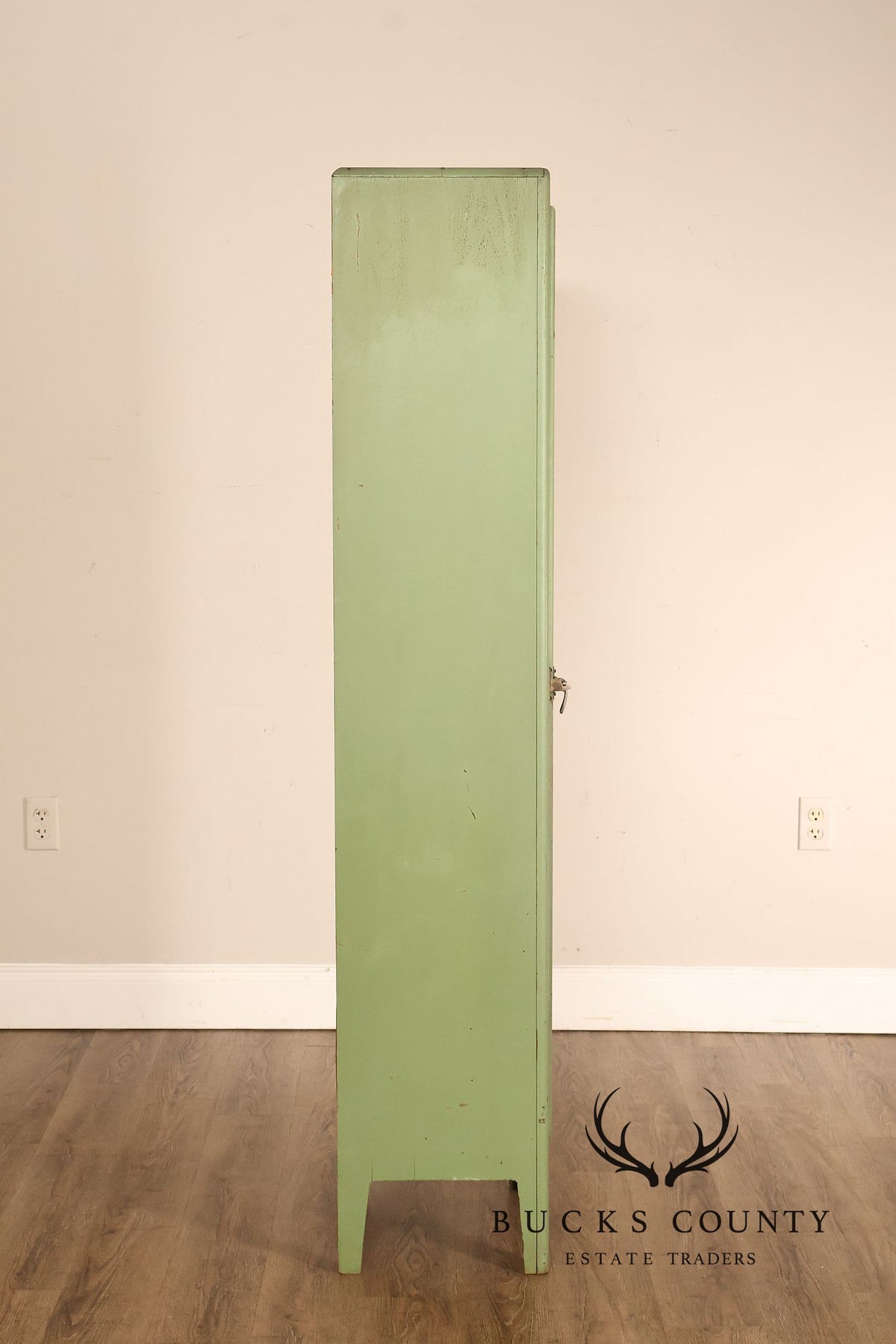 Vintage Painted Green Primitive Tall Storage Chimney Cabinet