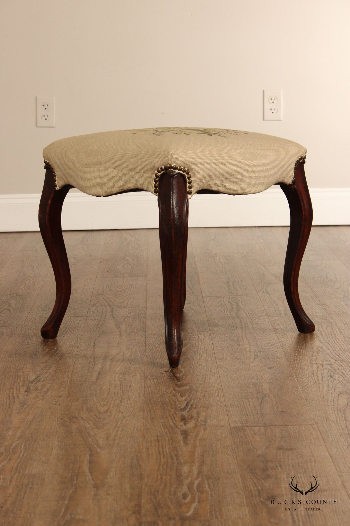French Louis XV Style Needlepoint Foot Stool Ottoman