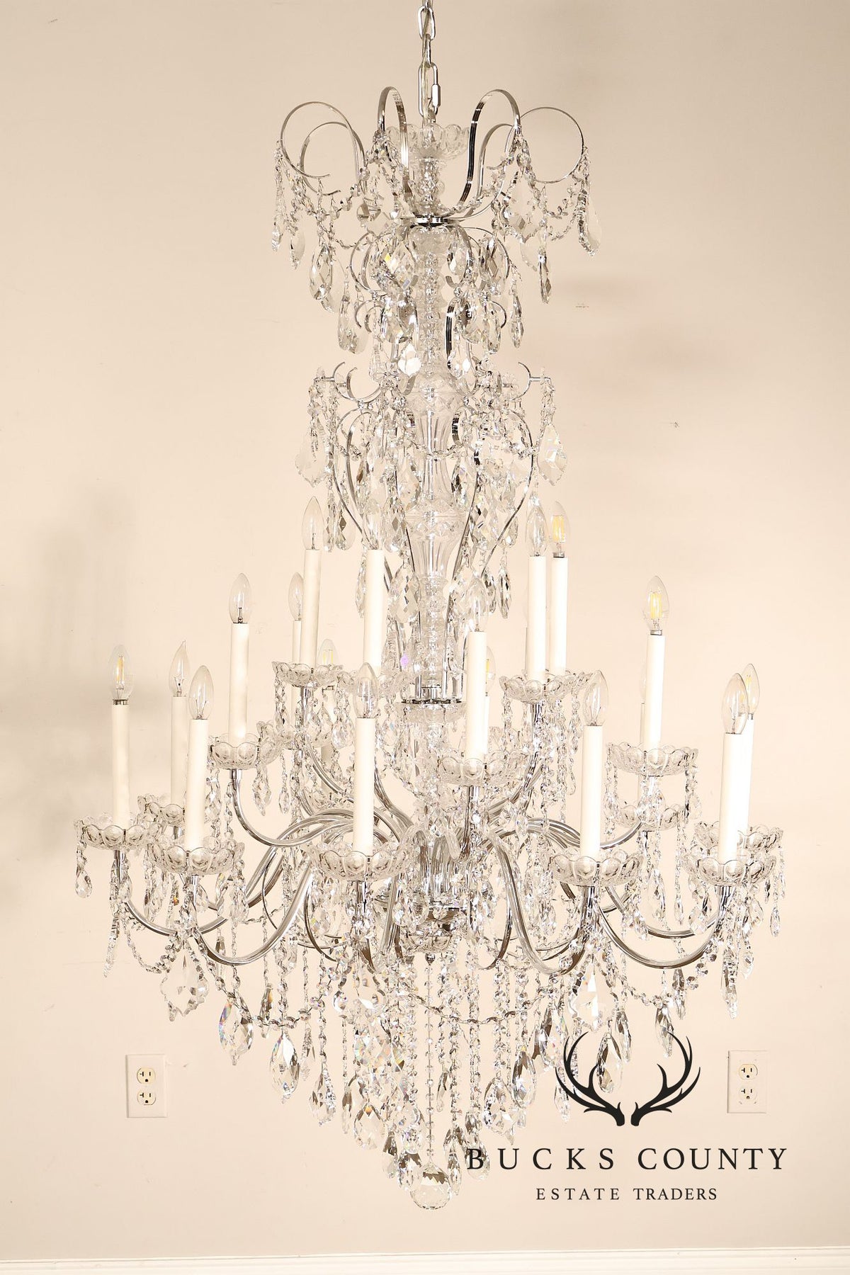Schonbek Twenty-Light Crystal Two-Tier Polished Silver Chandelier