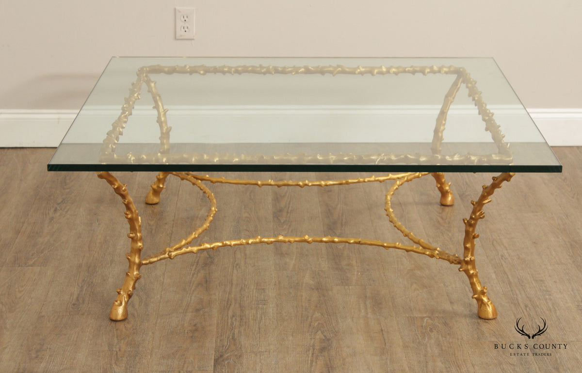 Italian Hollywood Regency Gilt Bronze Glass Top Coffee Table