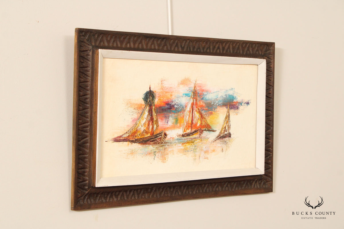 René Jérôme Abstract Sailboat Oil Painting