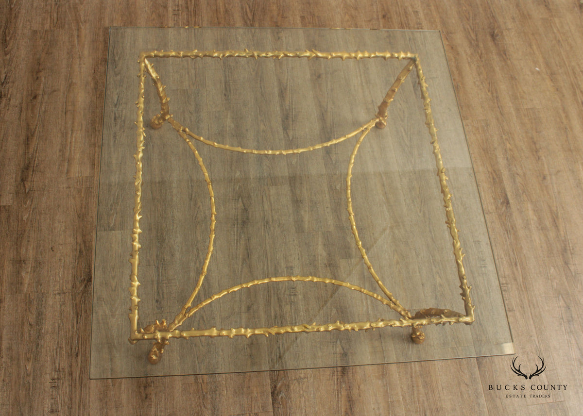 Italian Hollywood Regency Gilt Bronze Glass Top Coffee Table