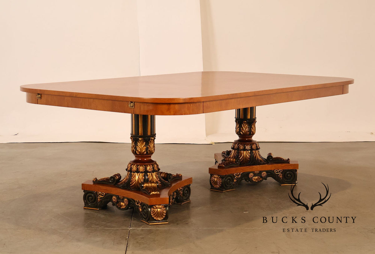 Ala Mobili Style Neoclassical Style Inlaid Double Pedestal Extension Dining Table