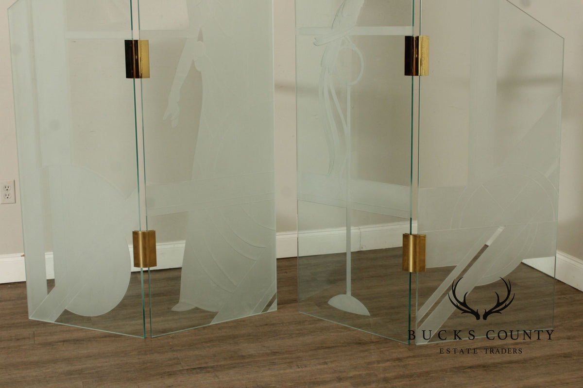 1980's Art Deco Style Glass Four-Panel Room Divider