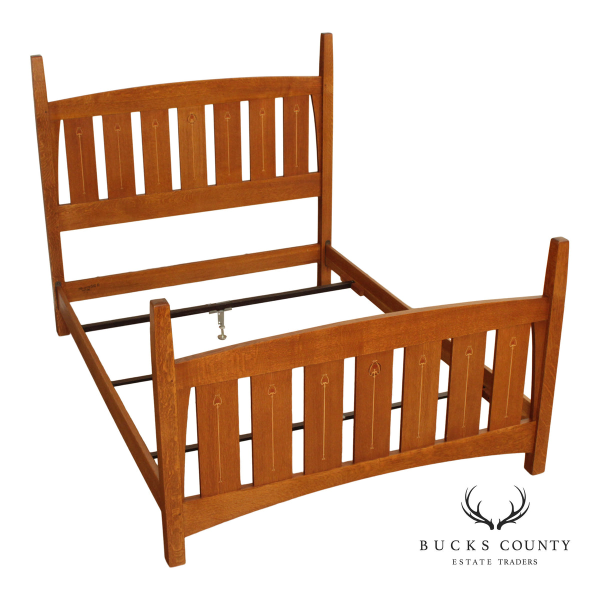Stickley Mission Collection Harvey Ellis Inlaid Oak Queen Bed