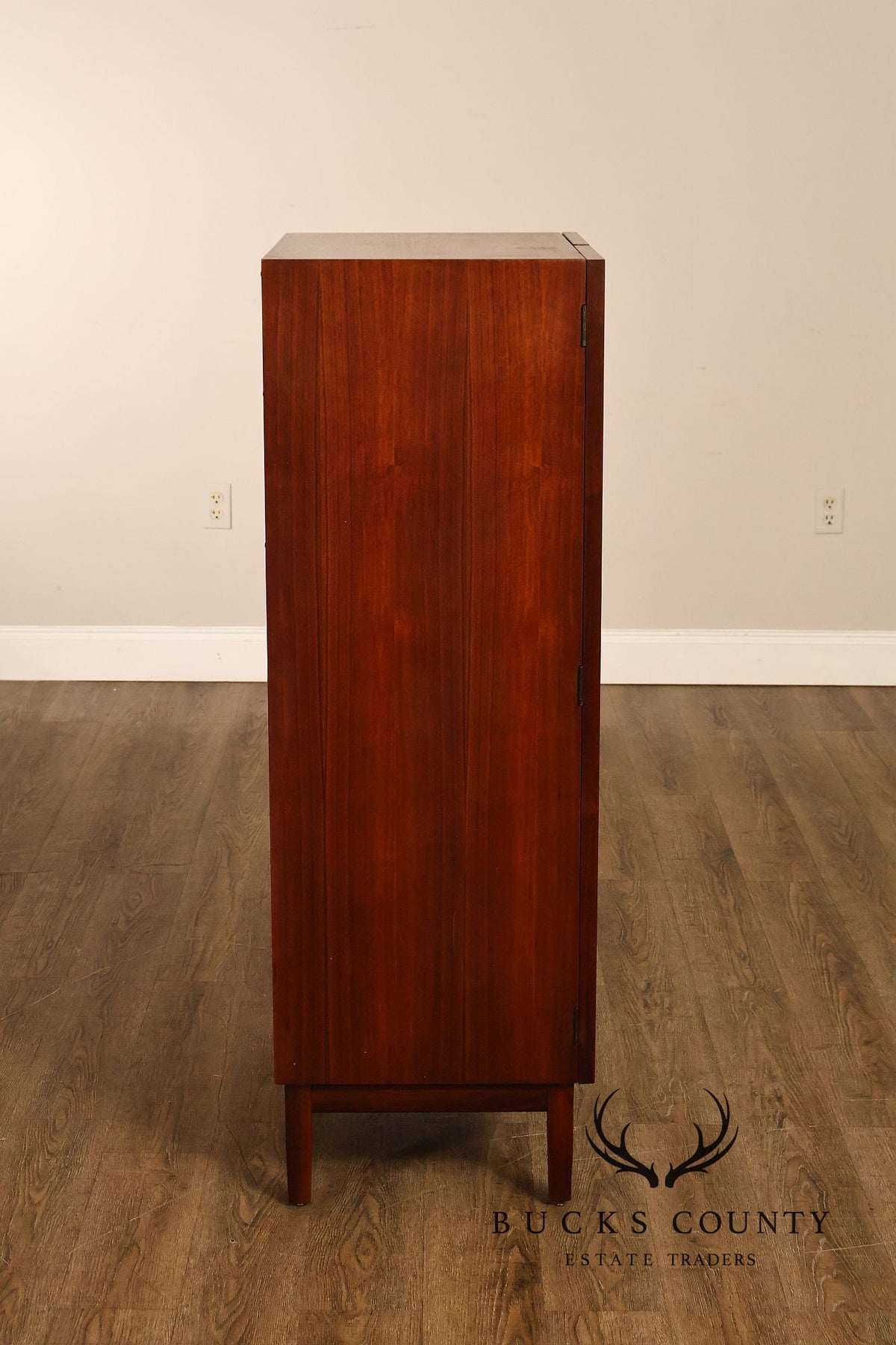 Mid-Century Modern Walnut Cane-Front Storage Cabinet