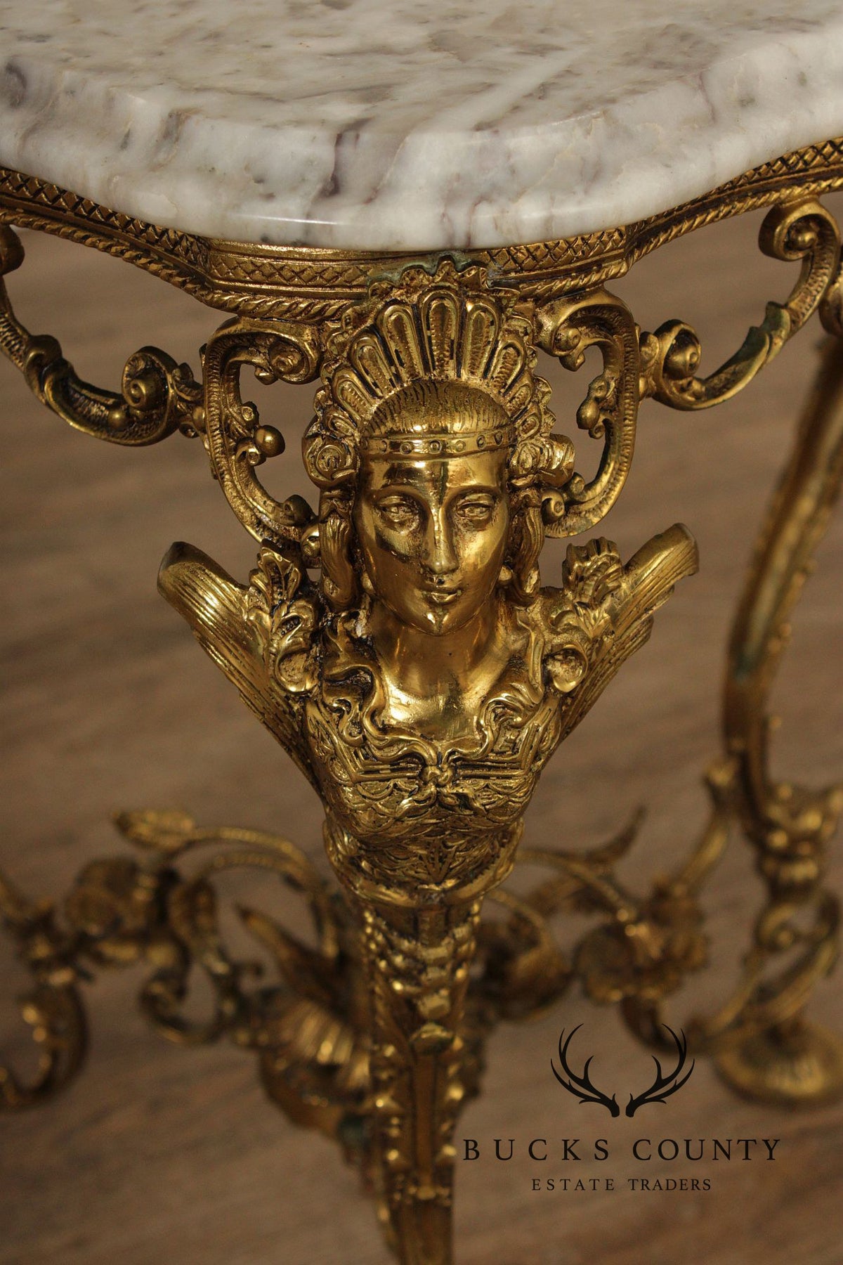 Italian Rococo Gilt Metal Marble Top Accent Table