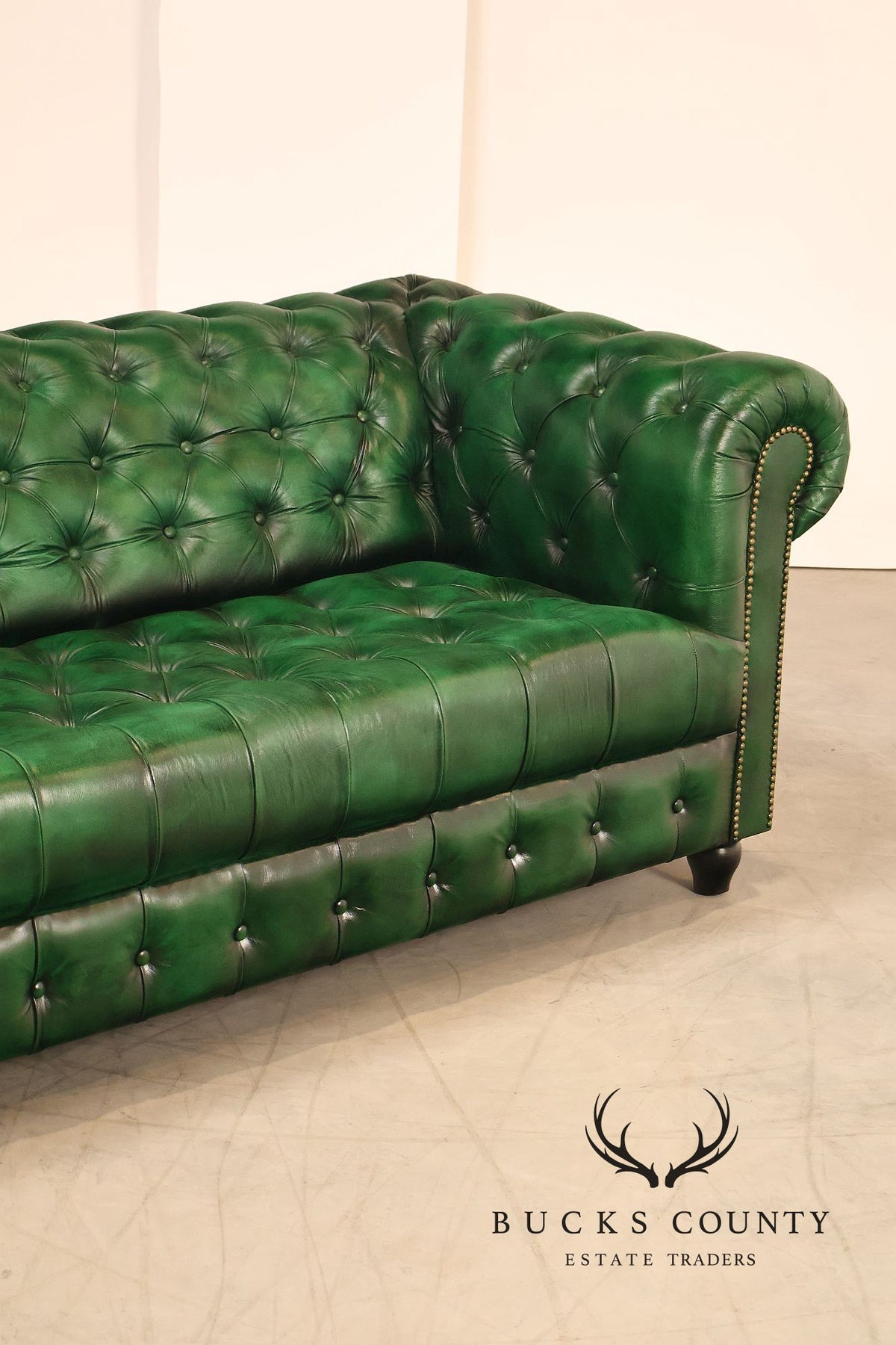 Chesterfield Style Green Leather Sofa