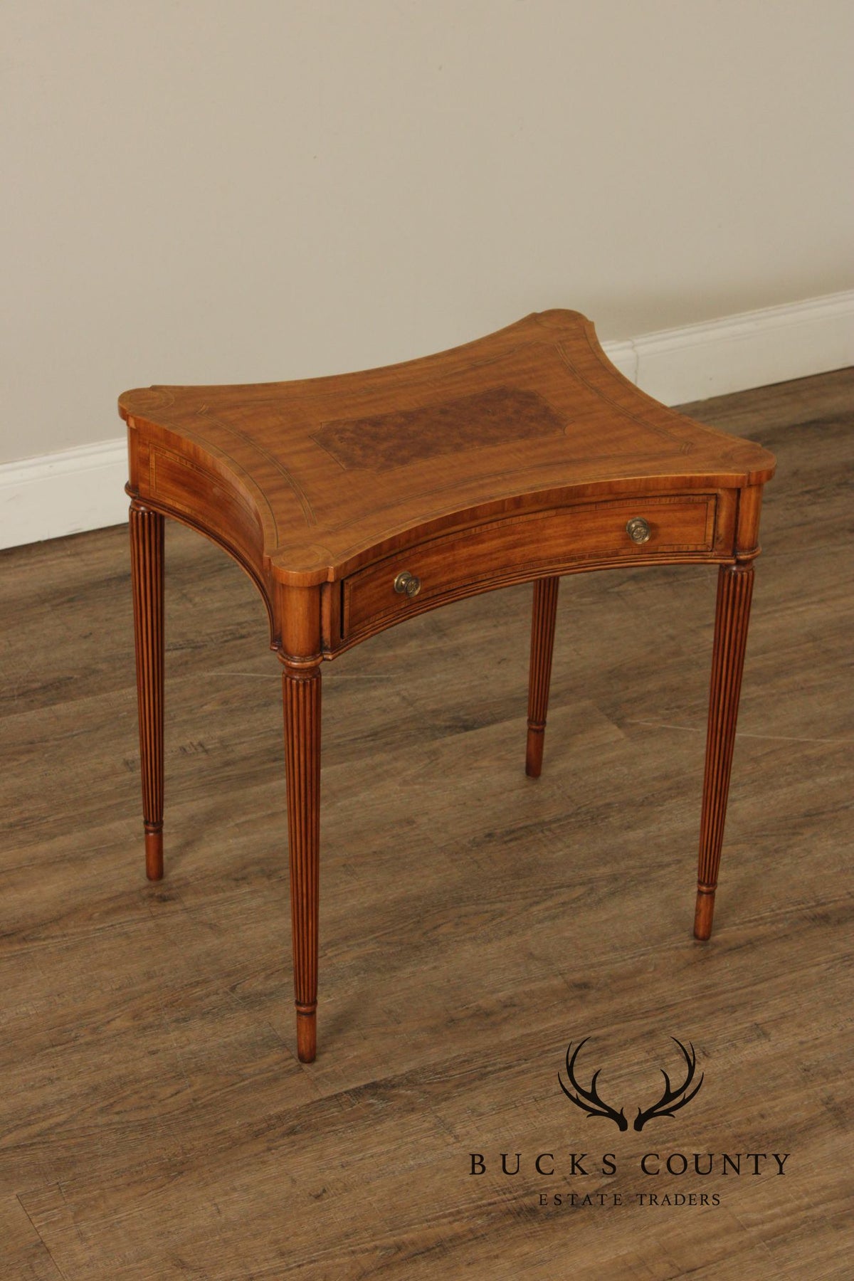 Maitland Smith Sheraton Style Single Drawer Inlaid Side Table