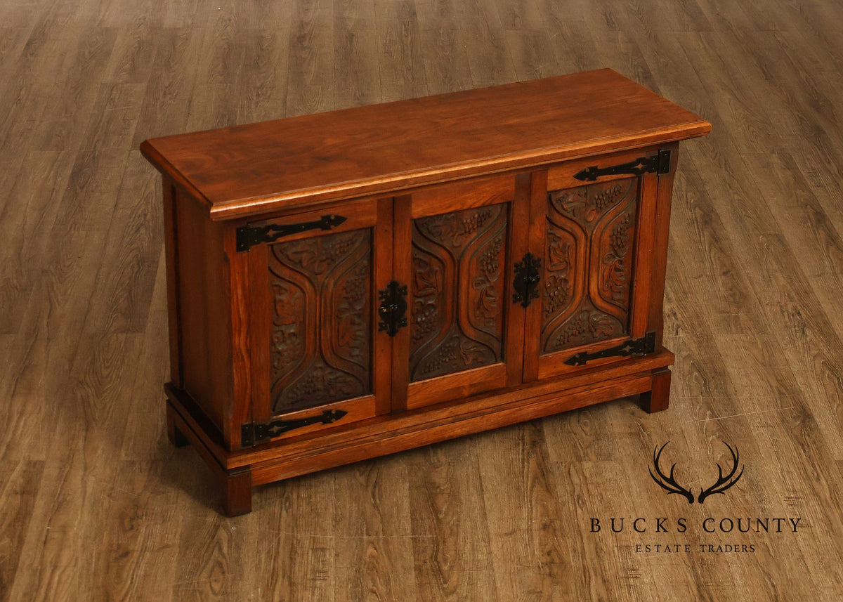 Vintage Spanish Revival Carved Oak Cabinet With Iron Hardware