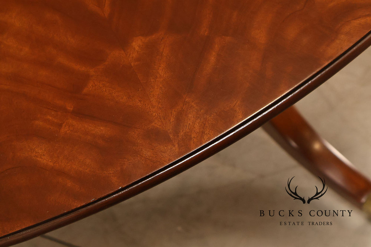 E.J. Victor Regency Style Round Inlaid Mahogany Pedestal Dining Table
