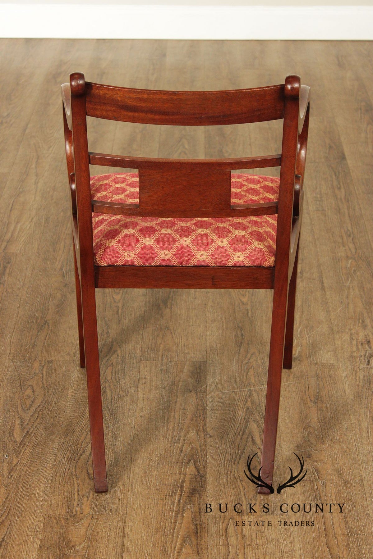 Antique English Regency Style Pair of Rosewood Brass Inlaid  Armchairs