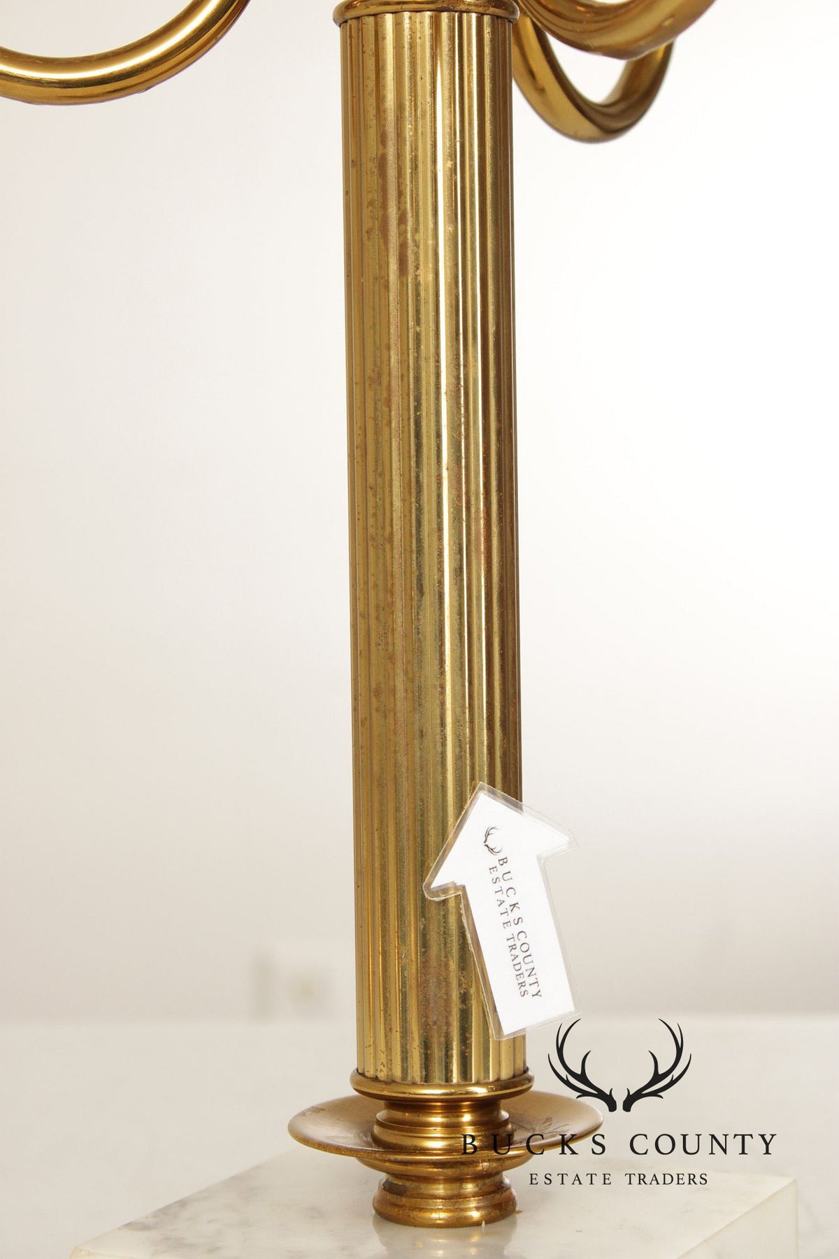 Classical Style Vintage Pair of Brass and Marble Candelabra