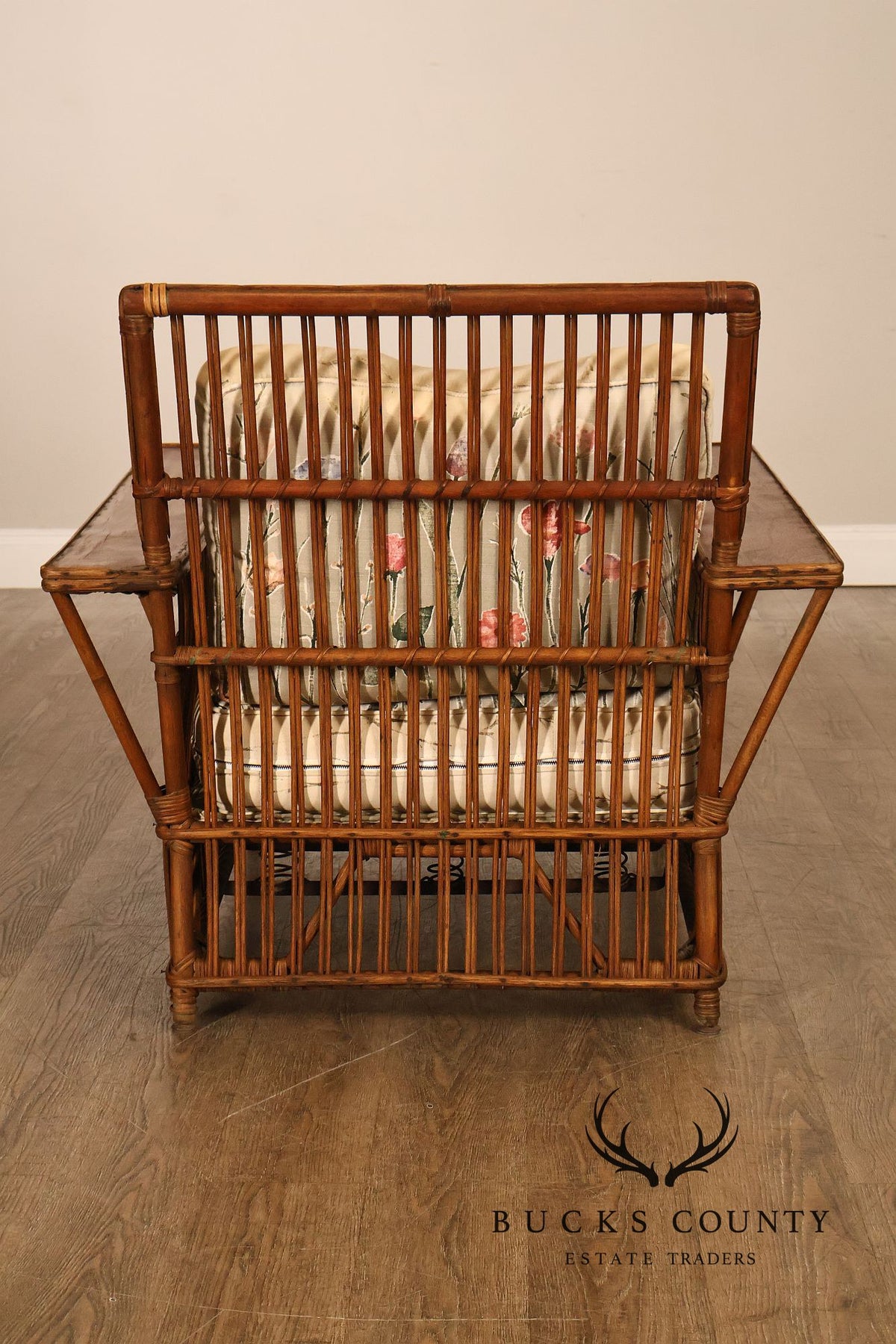 Antique Pair Of Split Reed Rattan Lounge Chairs