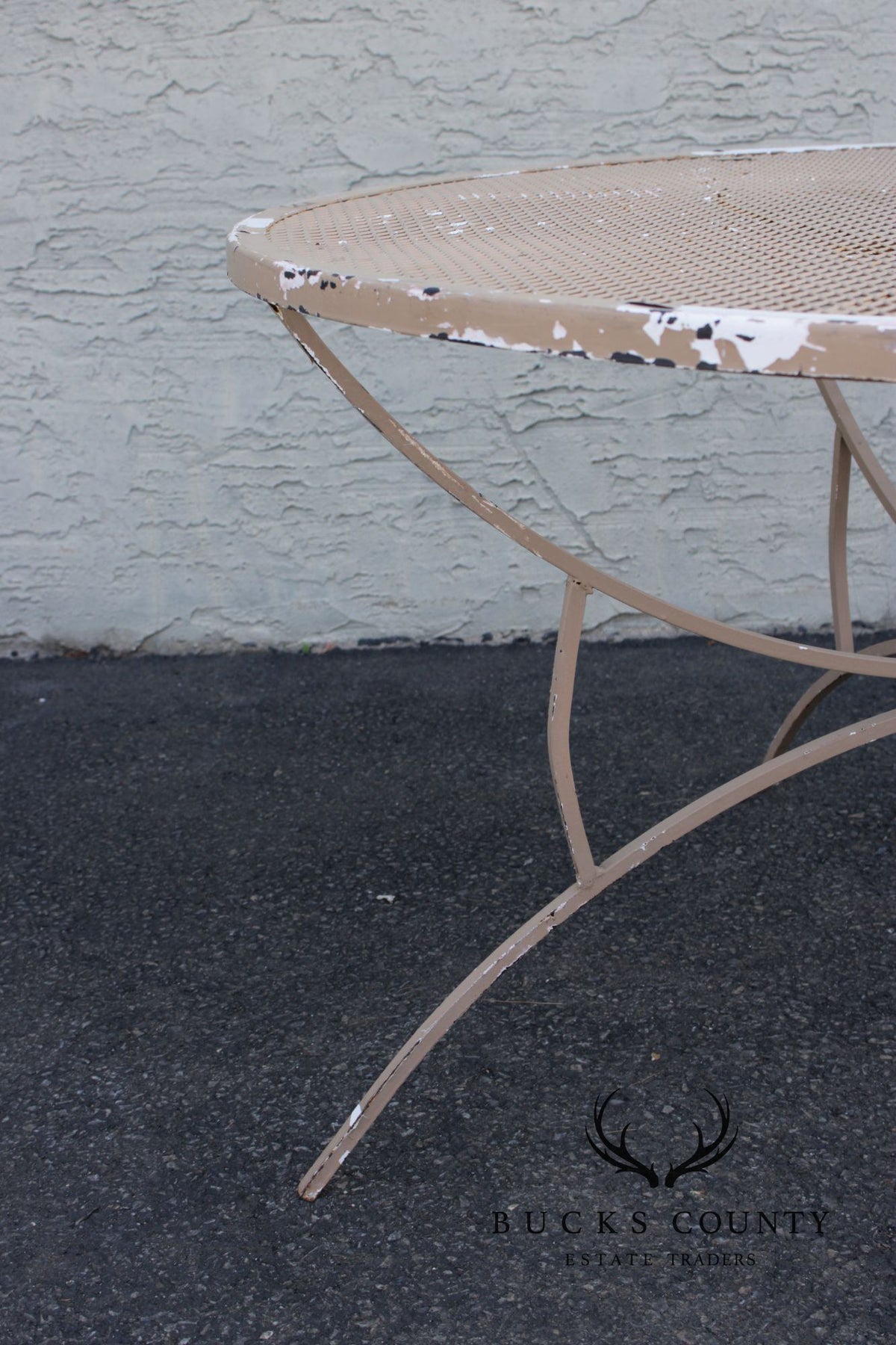 Mid Century Modern Round Wrought Iron Patio Dining Table