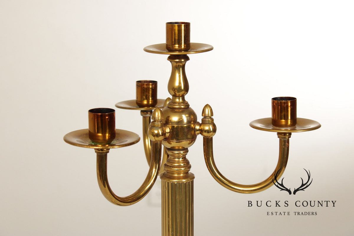 Classical Style Vintage Pair of Brass and Marble Candelabra