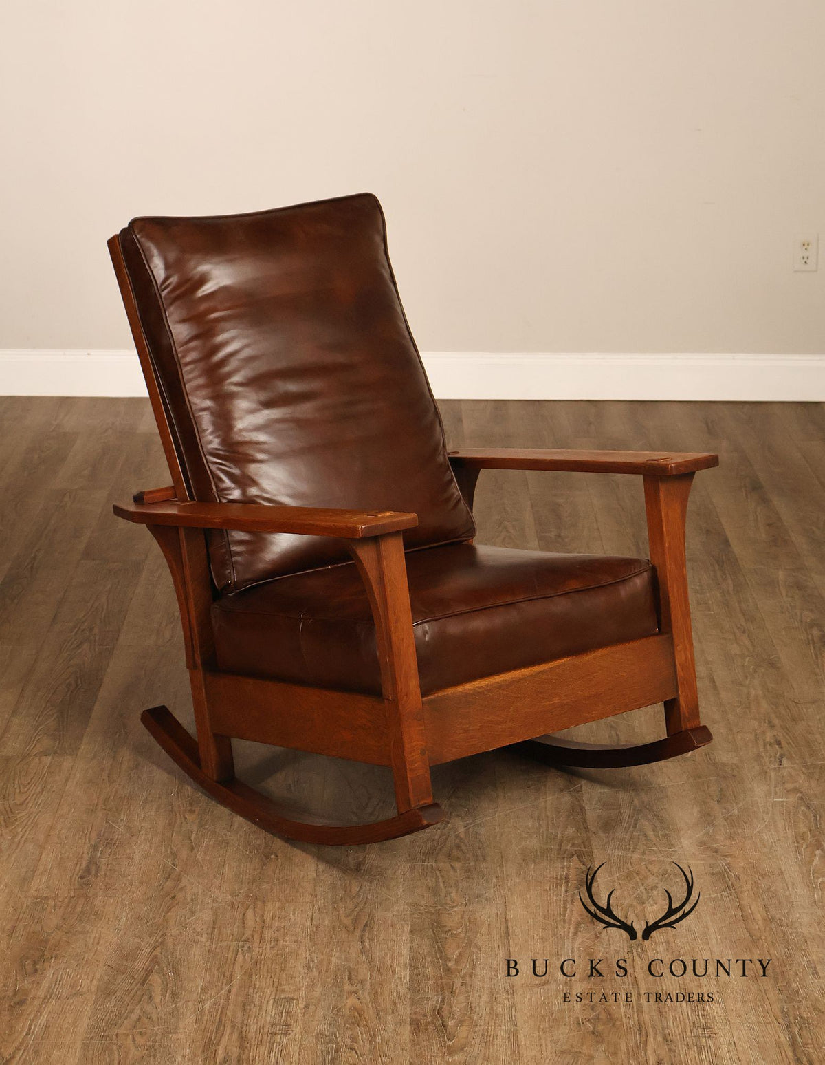 Antique L & JG Stickley Mission Oak Morris Rocker