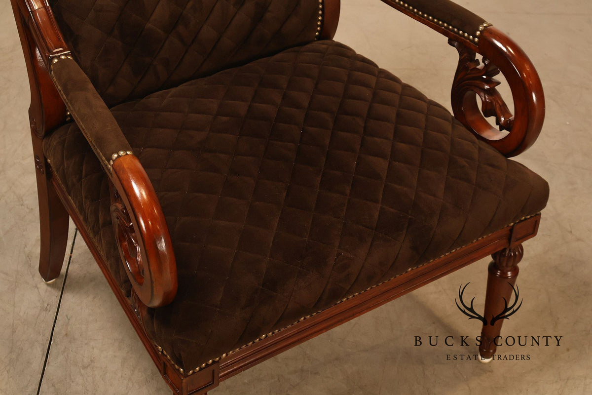 Hooker Furniture Traditional Mahogany Scroll Arm Upholstered Armchair