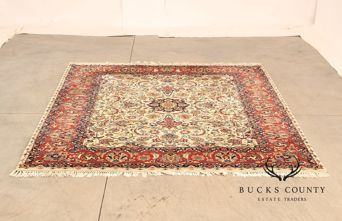 Hand Knotted Kashan Style Wool Area Rug 9x12 Floral Medallion