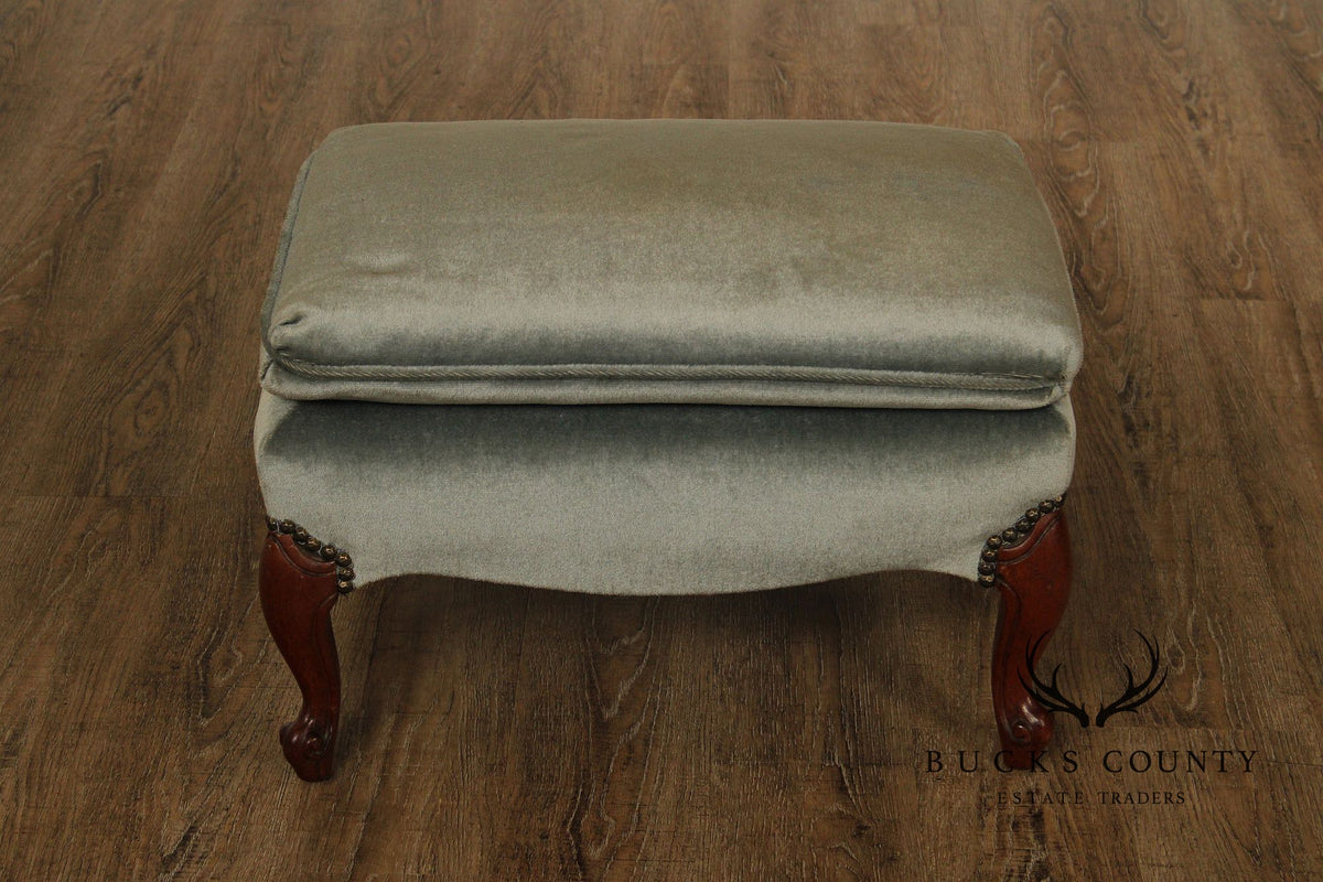French Style Vintage Mahogany And Upholstered Ottoman