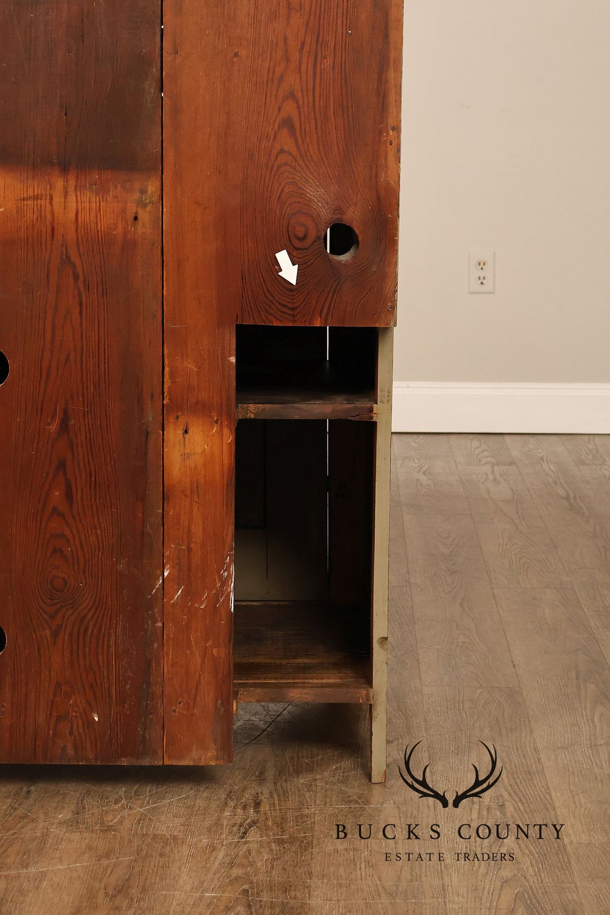 Vintage Distressed Painted Pine Step-Back Cupboard Cabinet