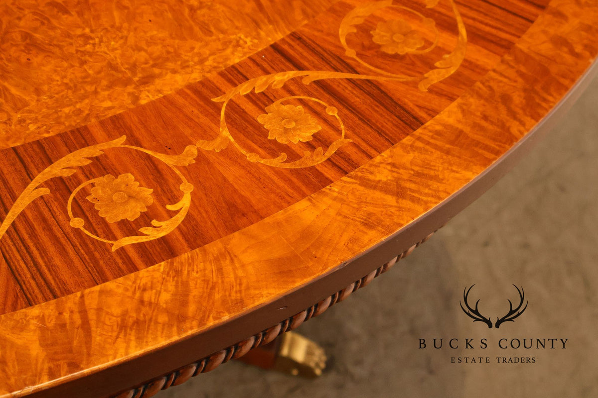 Francesco Molon Italian Neoclassical Style 60" Round Inlaid Burl Wood Dining Table