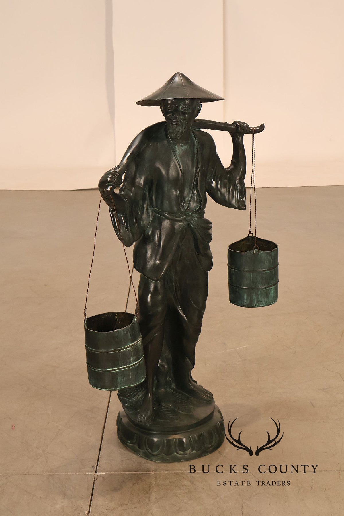 Asian Style Bronze Water Carrier Figural Sculpture