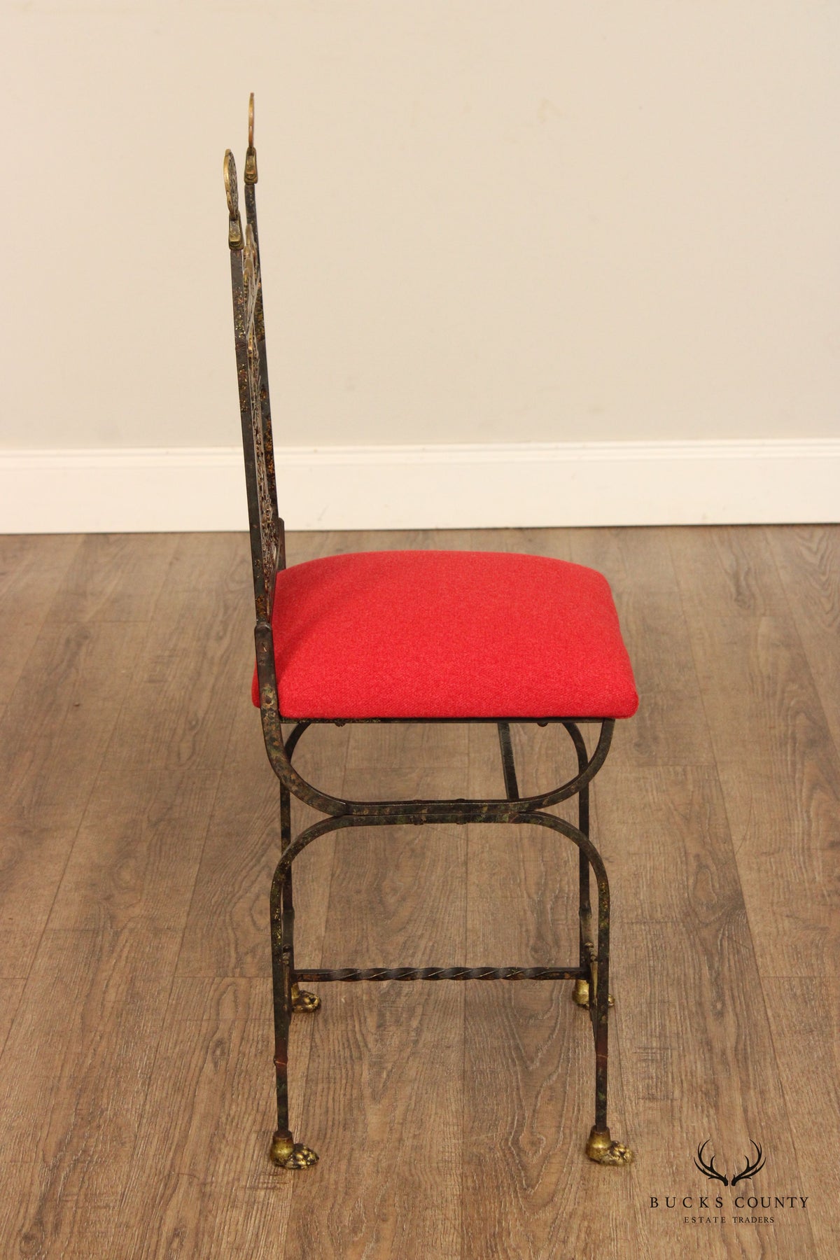 Oscar Bach Attributed Tudor Revival Style Bronze and  Iron Side Chair