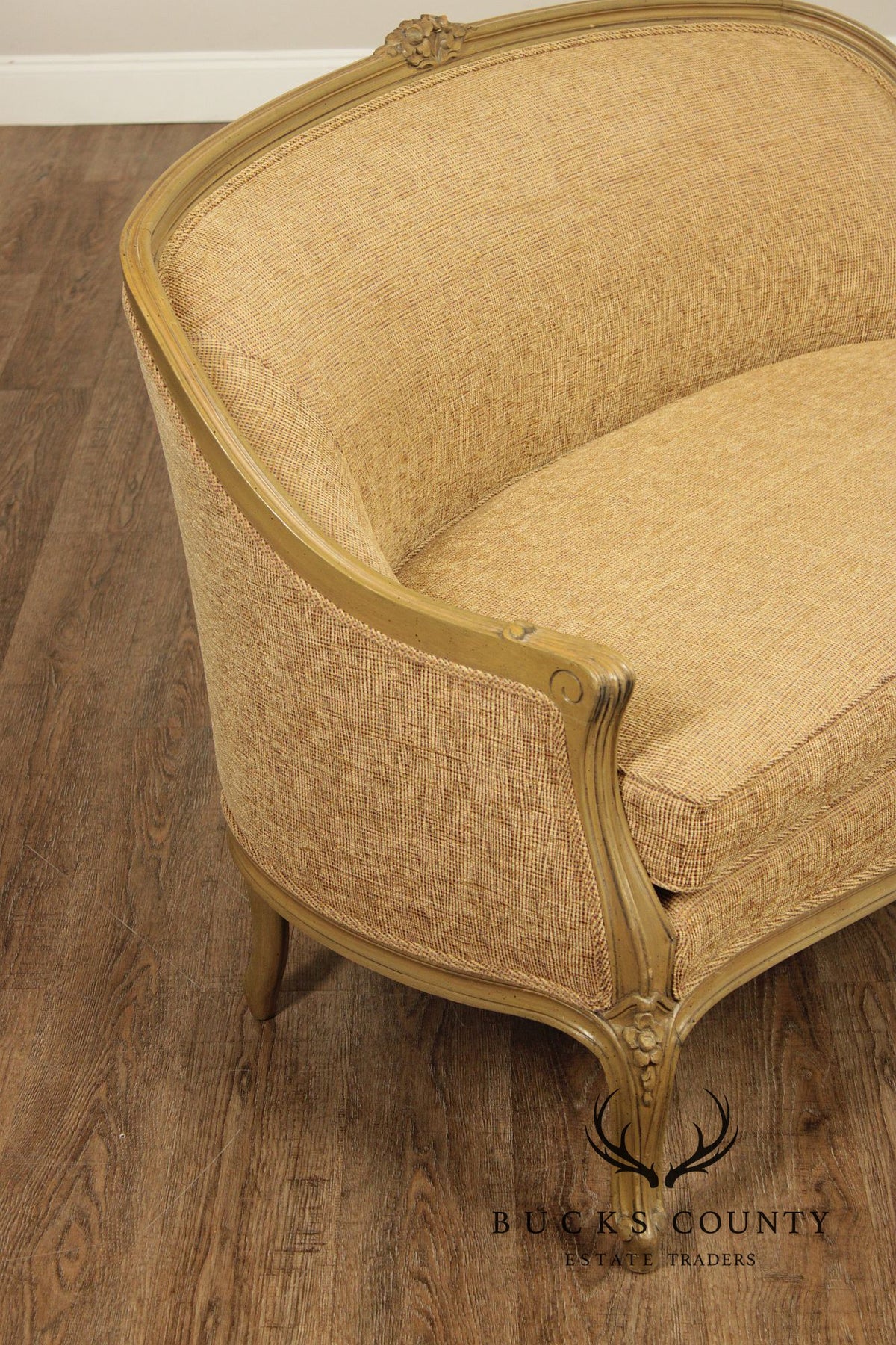 French Louis XV Style Distress Painted Settee Loveseat