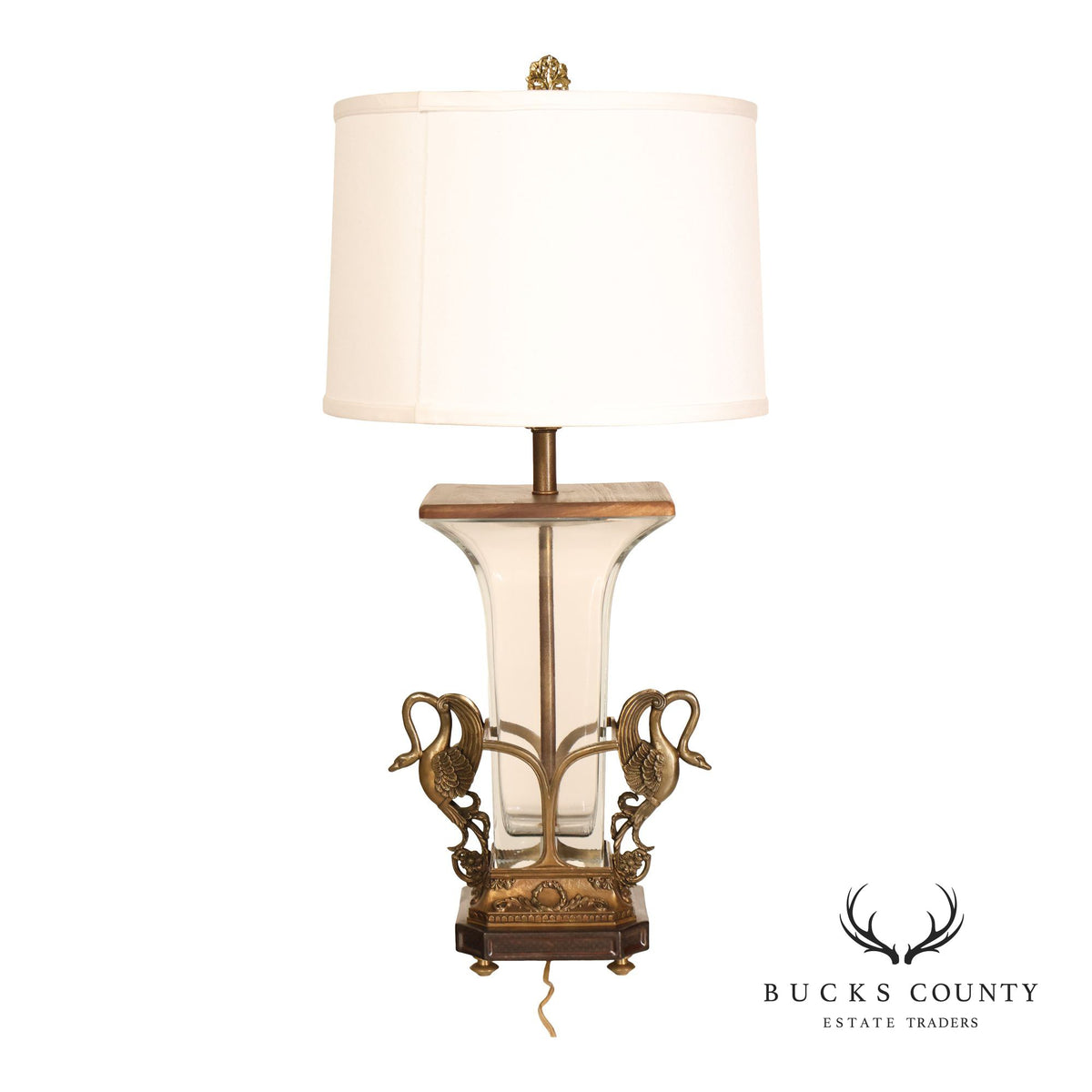 Castilian Brass Swan Motif Table Lamp with Glass Body