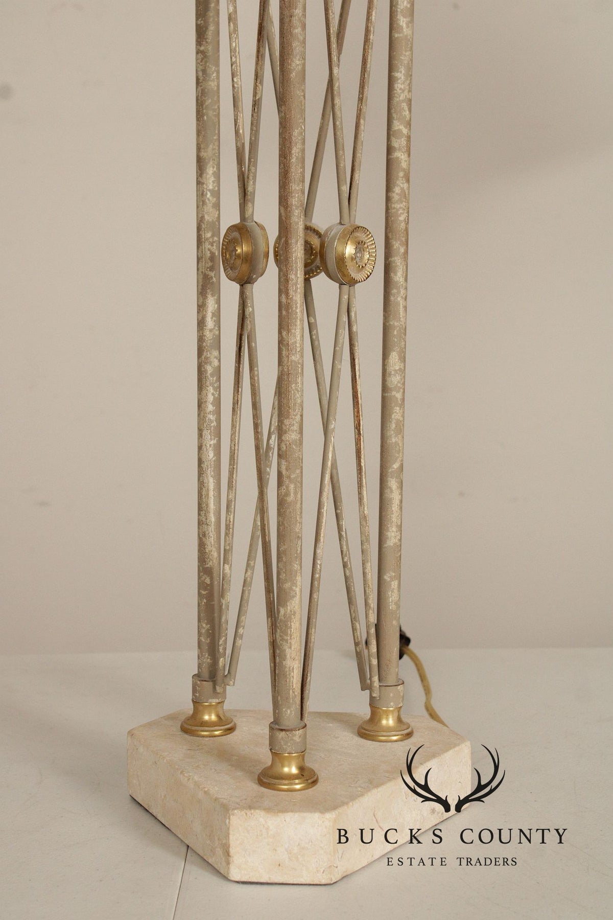 Neoclassical Style Pair of Travertine Table Lamps