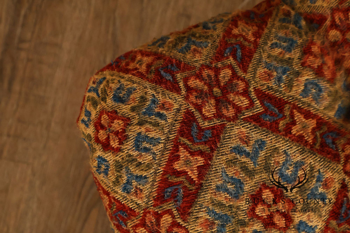 Pair of Tufted Upholstered Tassel Fringe Footstools Ottomans