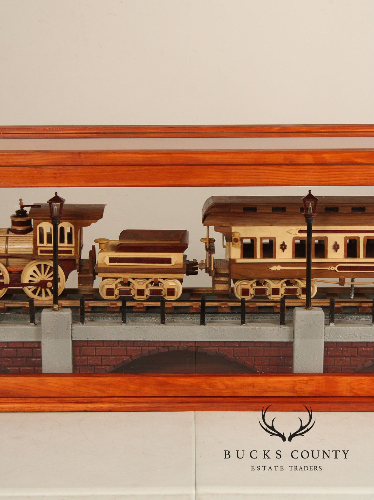Philip Jacoby Carved Wood Model Train in Display Case